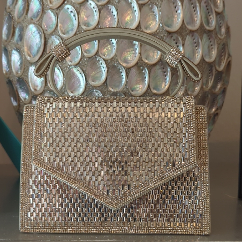 Gold Textured Clutch with Geometric Design